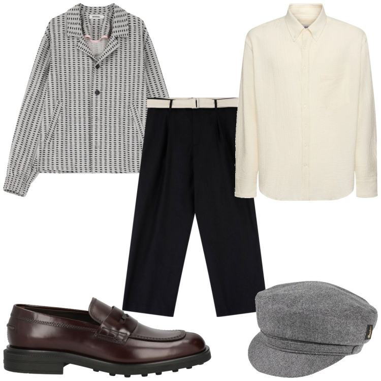 Outfit uomo - Total look #2077516. Stile Trendy per Tutti i giorni. Abbinamento con scarpe stringate, cappelli, pantaloni, cappotti, camicie.