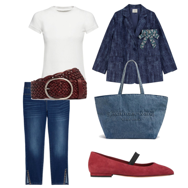 Outfit donna - Le scarpette rosse. per Tutti i giorni. Abbinamento con ballerine, blazer, jeggings, t-shirt, shopping bag, cinture.