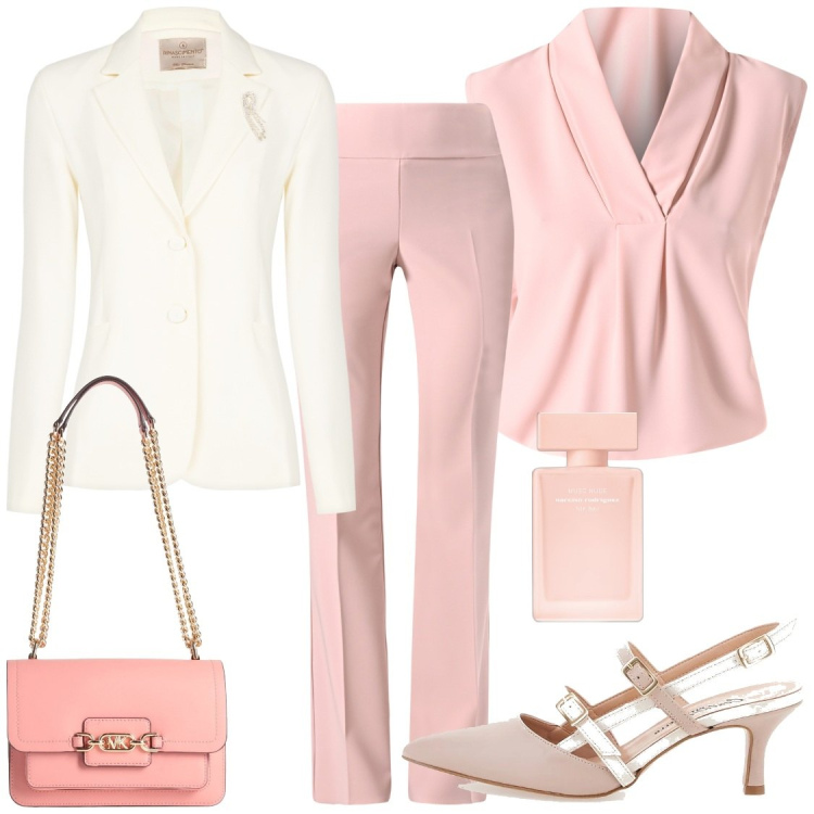 Outfit donna - Il completo effetto tuta elegante. Stile Bon Ton per Cerimonia. Abbinamento con borse a spalla, profumi, blazer, pantaloni, bluse, décolleté.