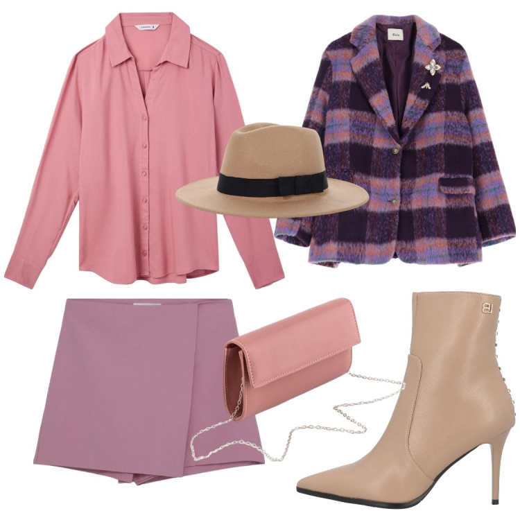 Outfit donna - Blazer di fine inverno. Stile Casual chic per Serata fuori. Abbinamento con stivaletti, minigonne, camicie, cappelli, blazer, pochette.