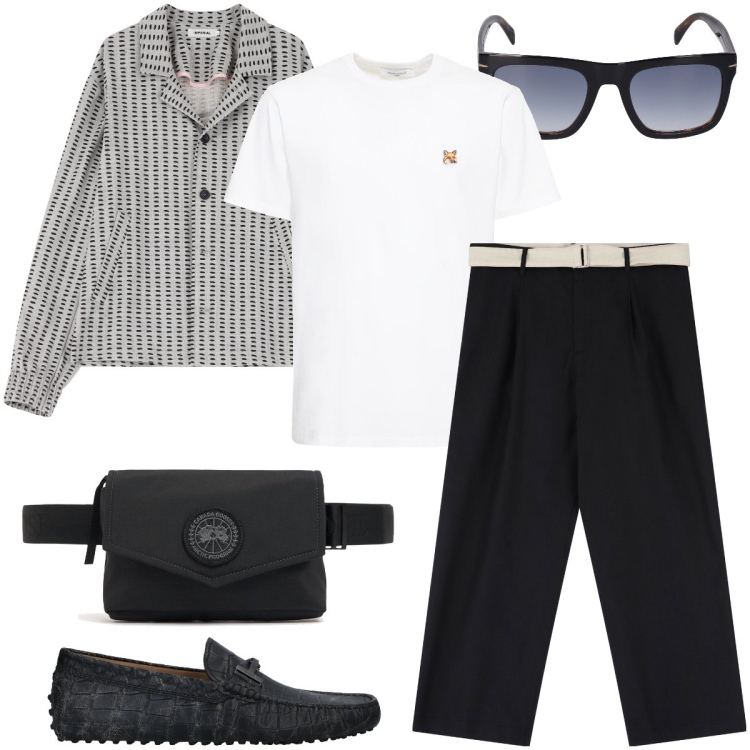Outfit uomo - Il blazer a fantasia. Stile Trendy per Tutti i giorni. Abbinamento con scarpe stringate, pantaloni, cappotti, occhiali da sole, t-shirt, borse sportive.