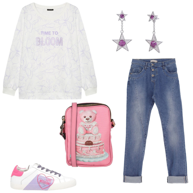 Outfit donna - Slim fit @ypila. Stile Casual per Tutti i giorni. Abbinamento con borse a tracolla, sneakers, orecchini, jeans slim fit, felpe.