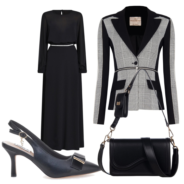 Outfit donna - Total look #2077704. Stile Chic per Cerimonia. Abbinamento con blazer, pochette, vestiti lunghi, décolleté.