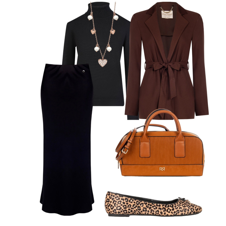 Outfit donna - Viva le donne. per Tutti i giorni. Abbinamento con ballerine, collane, gonne, blazer, borse a mano, maglieria.
