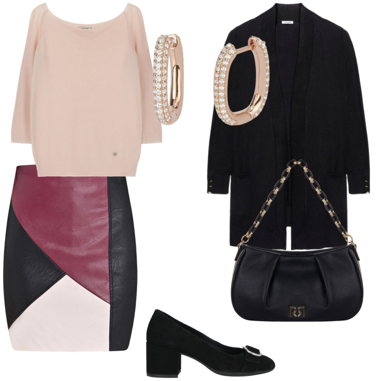 Outfit donna - Tra noi donne. per Serata fuori. Abbinamento con décolleté, orecchini, gonne, borse a tracolla, pullovers, cardigans.