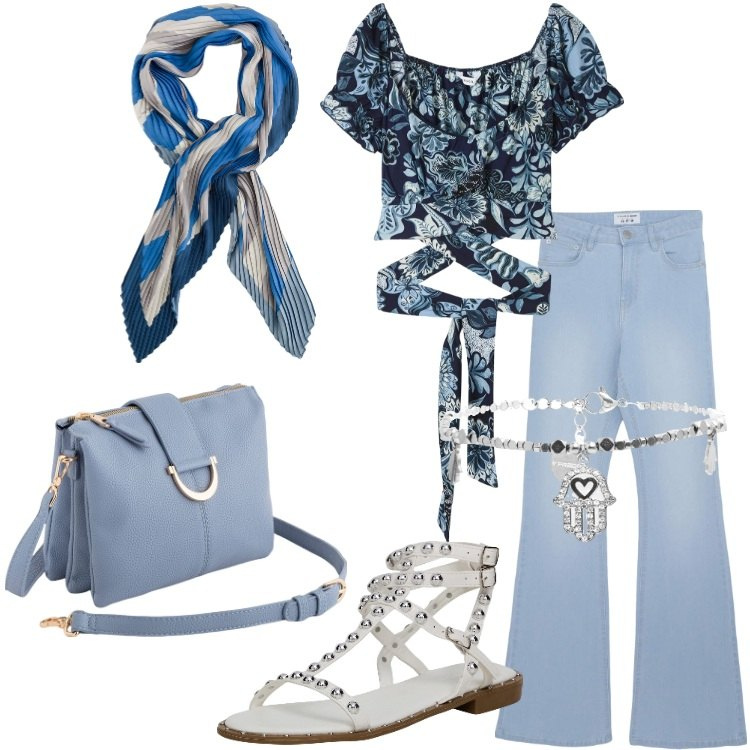 Outfit donna - Borse mini, stile maxi. Stile Boho per Tutti i giorni. Abbinamento con jeans a zampa, bluse, sandali, braccialetti, foulard, borse a tracolla.