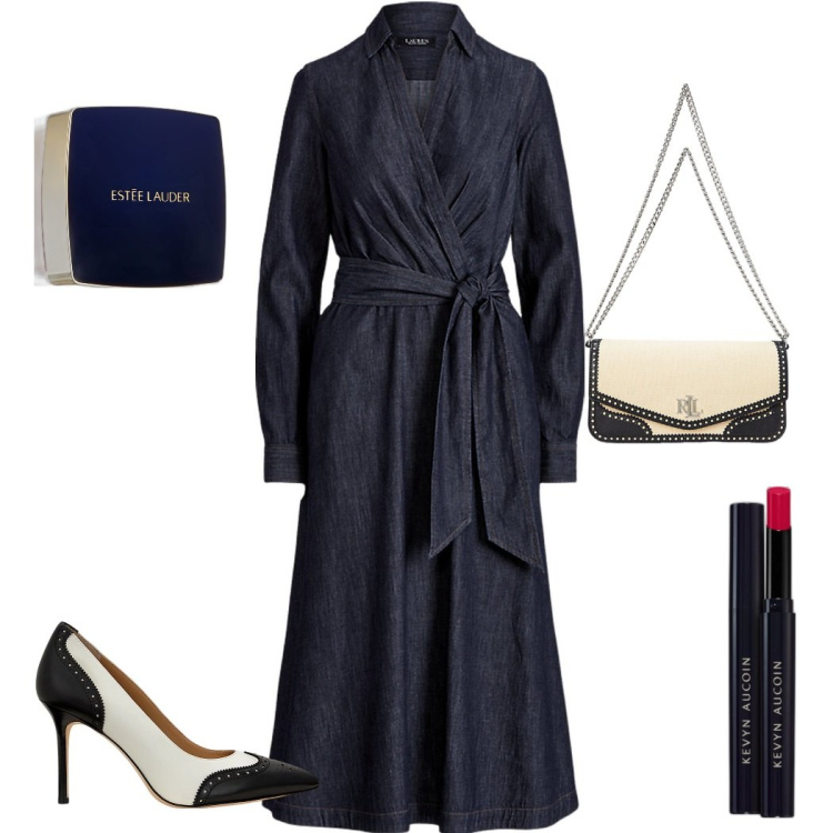 Outfit donna - Auguri a tutte le donne. Stile Chic per Serata fuori. Abbinamento con fondotinta, rossetti, vestiti, décolleté, borse a spalla.