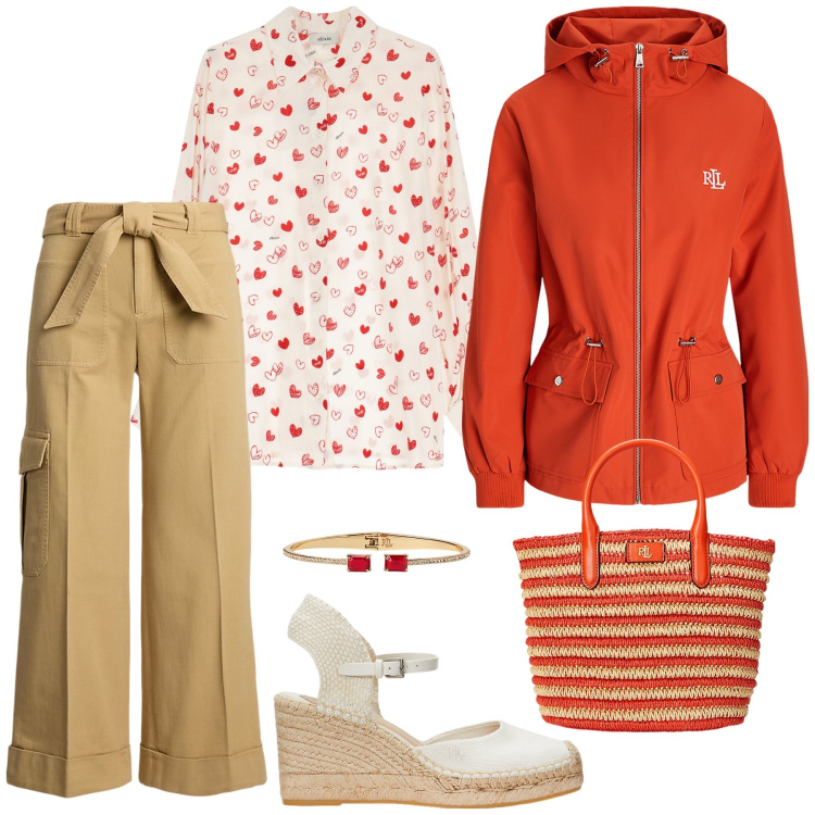 Outfit donna - Aspettando la primavera. Stile Sporty chic per Tutti i giorni. Abbinamento con camicie, espadrillas, blazer, braccialetti, borse tote, pantaloni cargo.