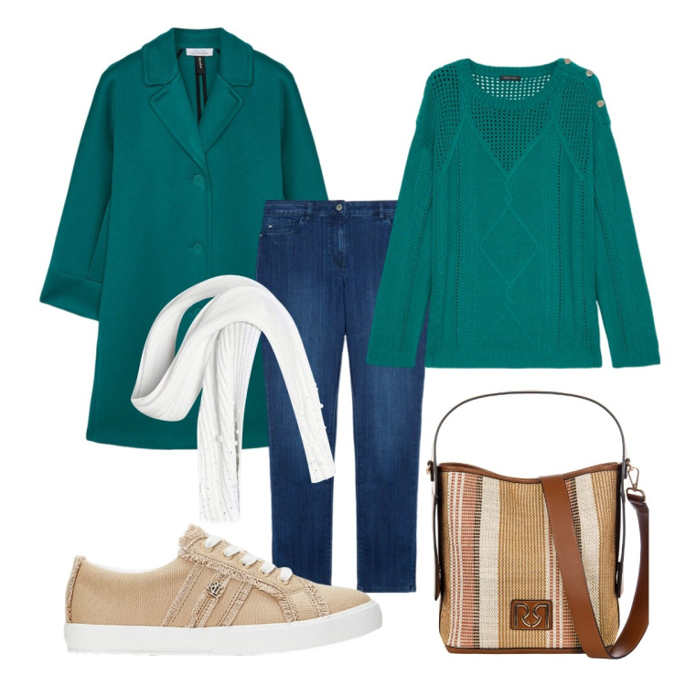 Outfit donna - Curvy 8 marzo edition. Stile Casual per Tutti i giorni. Abbinamento con sciarpe, borse a secchiello, sneakers, jeans skinny, cappotti, maglieria.