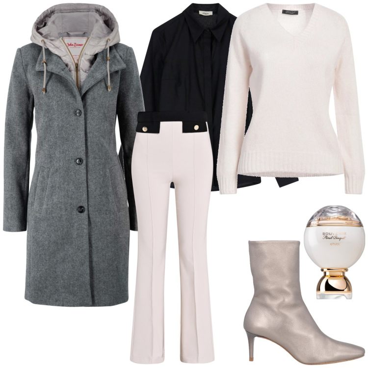 Outfit donna - Total look #2078018. Stile Chic per Ufficio. Abbinamento con cappotti, pullovers, stivaletti, profumi, pantaloni, camicie.