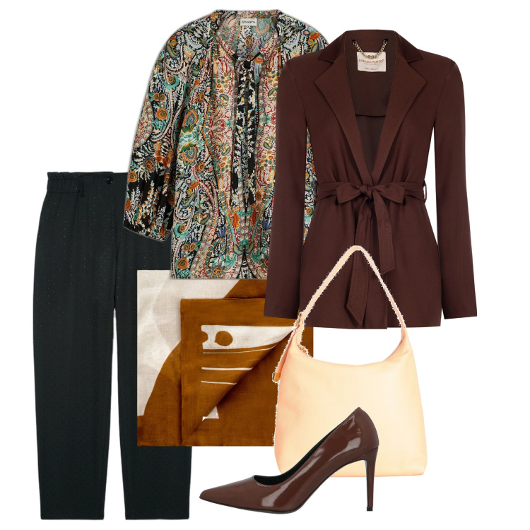 Outfit donna - 8 marzo - Fatou Baldeh. Stile Chic per Tutti i giorni. Abbinamento con bluse, décolleté, borse a spalla, blazer, sciarpe, pantaloni.