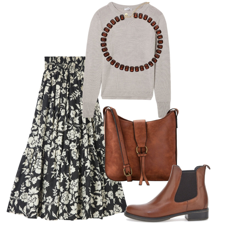 Outfit donna - 8 marzo - Nonhle Mbuthuma. Stile Boho per Tutti i giorni. Abbinamento con borse a tracolla, gonne lunghe, maglieria, collane, stivaletti chelsea.