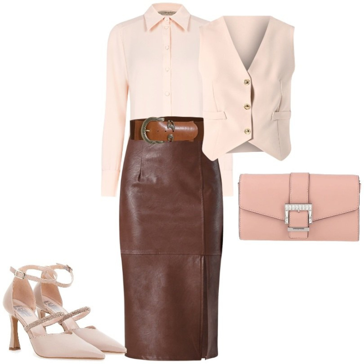 Outfit donna - Décolleté Nude Con Strass. Stile Chic per Tutti i giorni. Abbinamento con borse a mano, gonne longuette, camicie, gilet, cinture, décolleté.