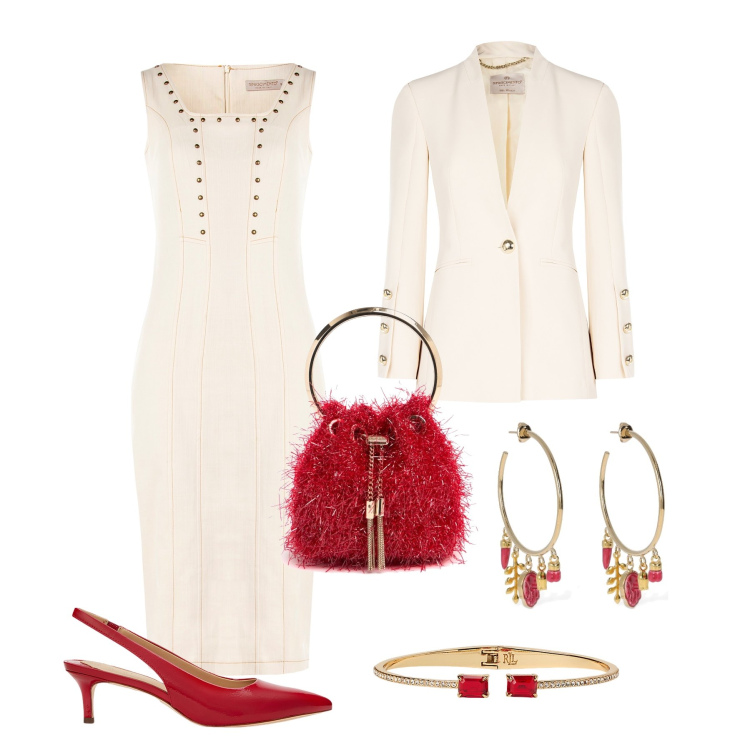 Outfit donna - Evento con la mini bag bon bon. Stile Glamour per Cerimonia. Abbinamento con vestiti, blazer, braccialetti, décolleté, borse a spalla, orecchini.