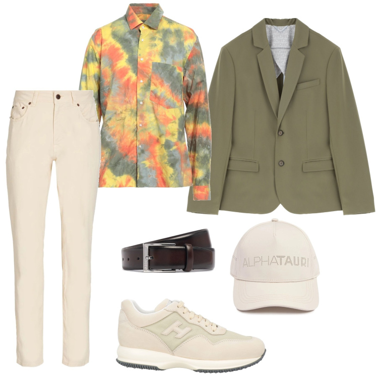 Outfit uomo - Una camicia arcobaleno. Stile Casual per Tutti i giorni. Abbinamento con pantaloni, camicie, sneakers, giacche, cinture, cappelli.