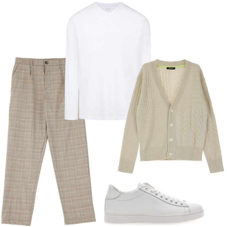 Outfit uomo - Total look #2078078. Stile Casual per Tutti i giorni. Abbinamento con pantaloni, cardigans, sneakers, t-shirt.