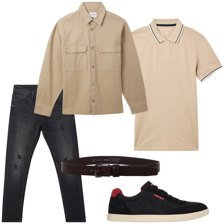 Outfit uomo - Total look #2078089. Stile Casual per Tutti i giorni. Abbinamento con cappotti, jeans strappati, polo, cinture, scarpe stringate.