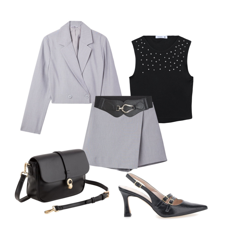 Outfit donna - Il completo con la skort. Stile Glamour per Serata fuori. Abbinamento con minigonne, blazer, top, cinture, décolleté, borse a tracolla.