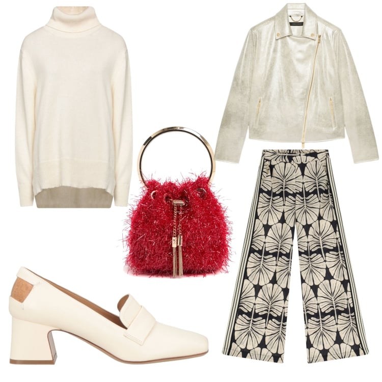 Outfit donna - Marzo.. Stile Bon Ton per Cerimonia. look ideale per Tall. Abbinamento con maglieria, mocassini, pantaloni a palazzo, blazer, borse a spalla.