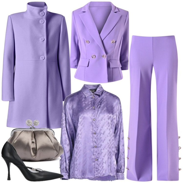 Outfit donna - Matrimonio in comune. Stile Glamour per Cerimonia. Abbinamento con camicie, décolleté, cappotti, pantaloni a palazzo, blazer, pochette.