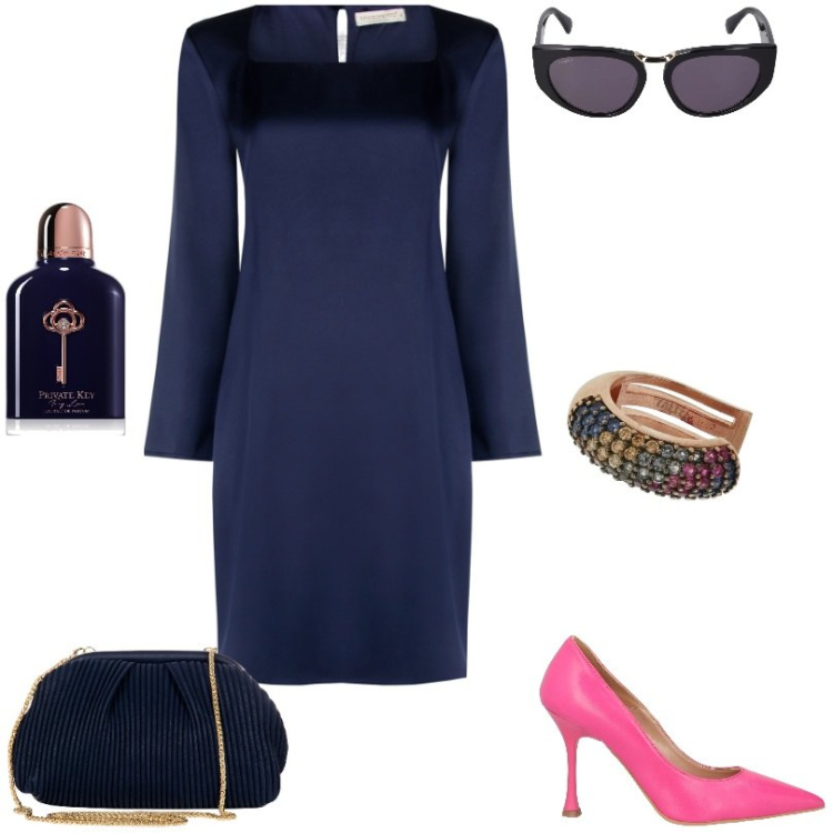 Outfit donna - Total look #2078117. Stile Chic per Tutti i giorni. Abbinamento con décolleté, profumi, vestiti midi/longuette, pochette, orecchini, occhiali da sole.