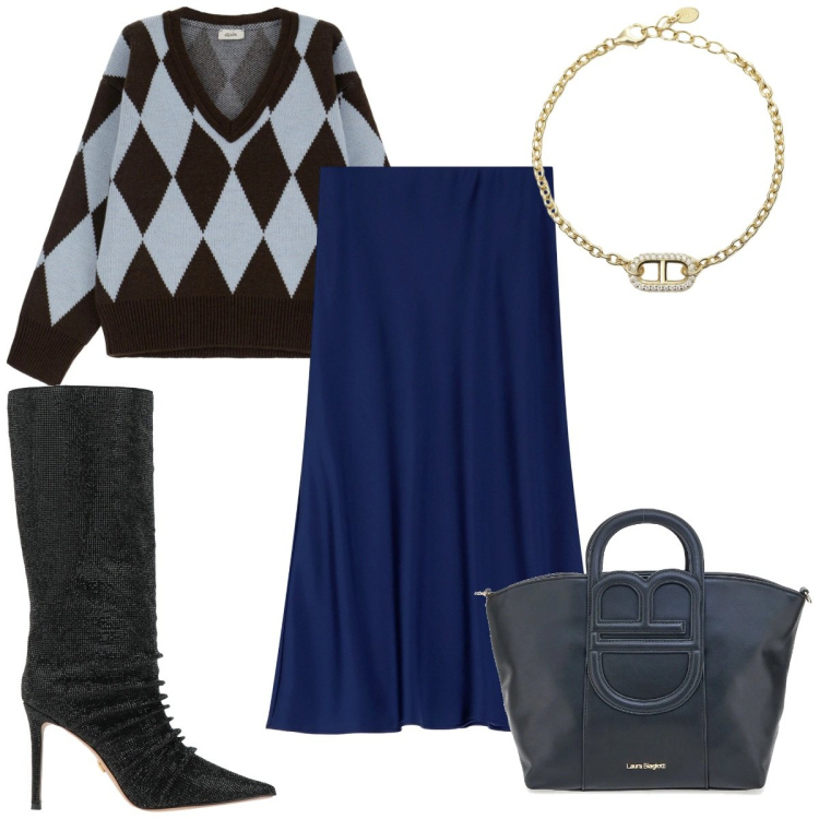 Outfit donna - Total look #2078128. Stile Trendy per Tutti i giorni. Abbinamento con stivali, braccialetti, gonne longuette, pullovers, borse a tracolla.