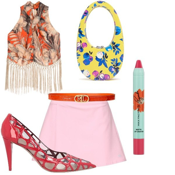 Outfit donna - borsa mini grande look. Stile Trendy per Tutti i giorni. Abbinamento con décolleté, rossetti, top, cinture, gonne, borse a mano.