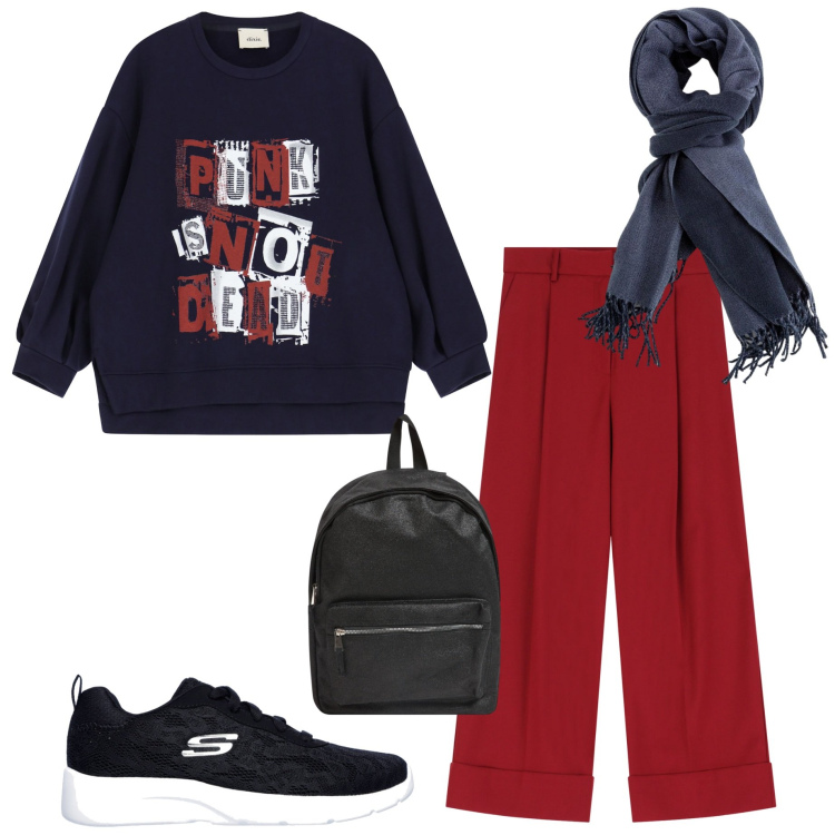 Outfit donna - Casual style. Stile Casual per Tutti i giorni. Abbinamento con zaini, pantaloni, felpe, sneakers, sciarpe.