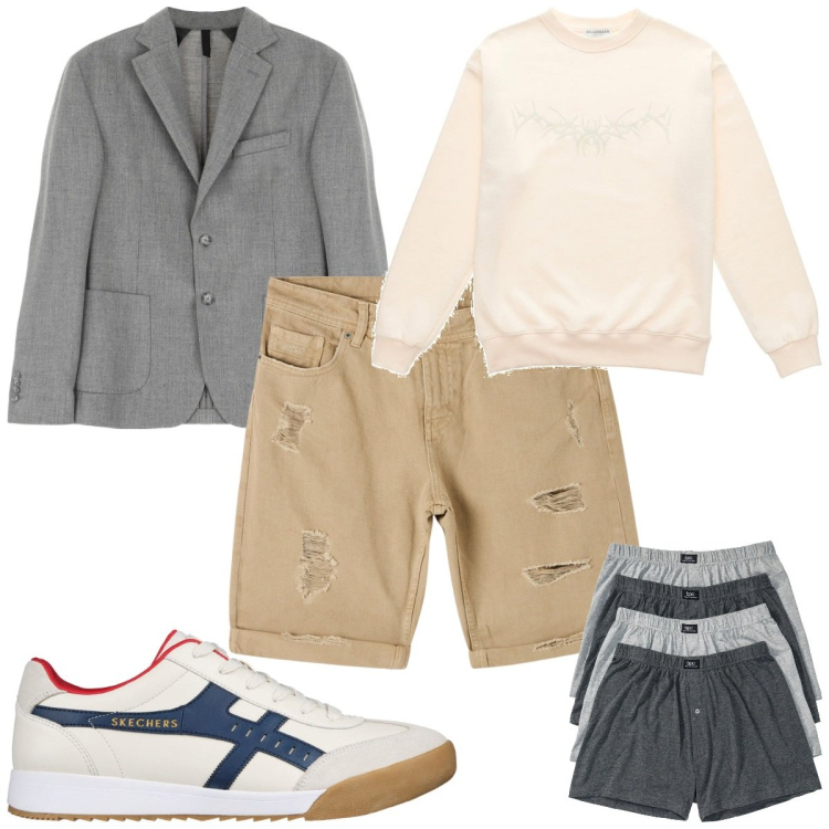 Outfit uomo - Total look #2078307. Stile Trendy per Tutti i giorni. Abbinamento con boxer, bermuda, giacche, sneakers, felpe.