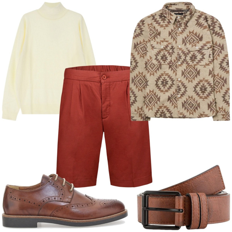 Outfit uomo - Total look #2078309. Stile Trendy per Tutti i giorni. Abbinamento con cappotti, maglieria, scarpe stringate, bermuda, cinture.
