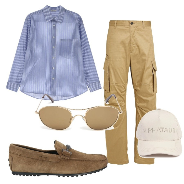 Outfit uomo - Le righe per Lui. Stile Casual per Mare. Abbinamento con camicie, pantaloni cargo, scarpe stringate, cappelli, occhiali da sole.