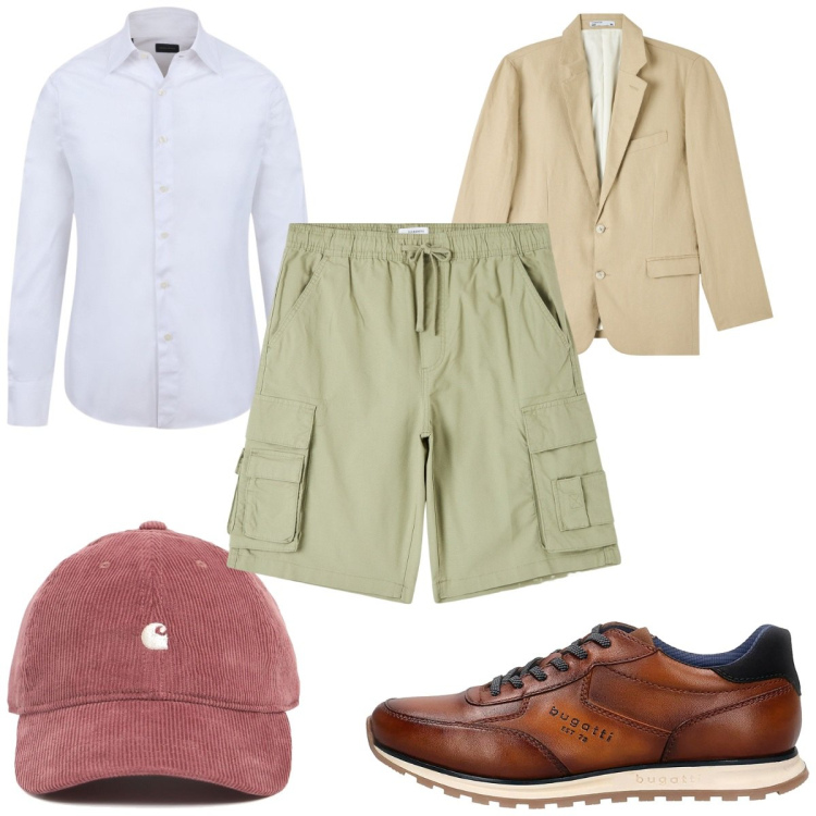 Outfit uomo - Total look #2078340. Stile Trendy per Tutti i giorni. Abbinamento con giacche, pantaloni corti, camicie, scarpe stringate, cappelli.