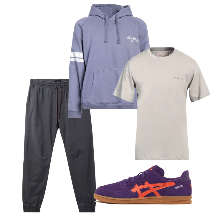Outfit uomo - Marzo sportivo. Stile Urban per Sport. Abbinamento con t-shirt, felpe con cappuccio, pantaloni sportivi, sneakers.