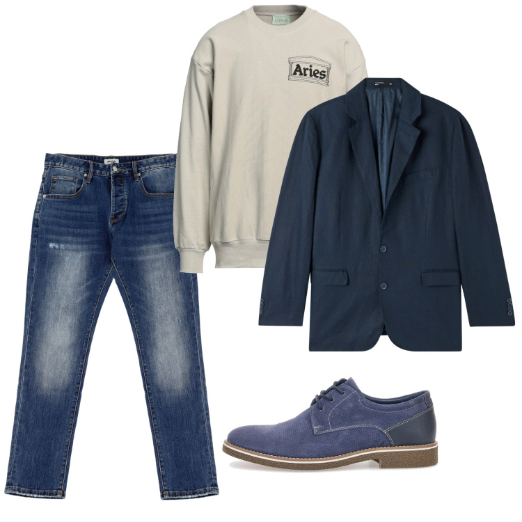 Outfit uomo - Trendy mood. Stile Trendy per Tutti i giorni. Abbinamento con felpe, giacche, jeans dritti, scarpe stringate.