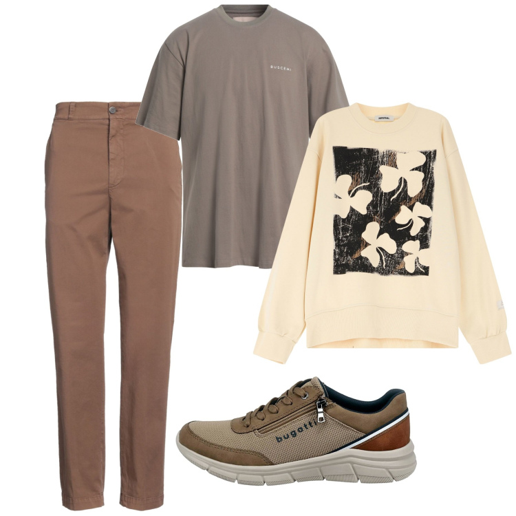Outfit uomo - Brown spring. Stile Casual per Tutti i giorni. Abbinamento con pantaloni chino, t-shirt, felpe, sneakers.
