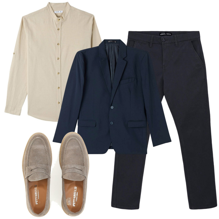 Outfit uomo - Elegante sportivo. Stile Urban per Tutti i giorni. Abbinamento con camicie, giacche, pantaloni chino, scarpe stringate.