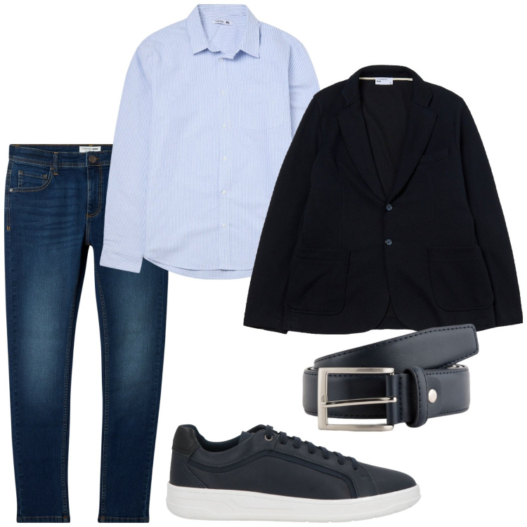 Outfit uomo - Total look #2078619. Stile Casual per Tutti i giorni. Abbinamento con sneakers, giacche, camicie, jeans skinny, cinture.