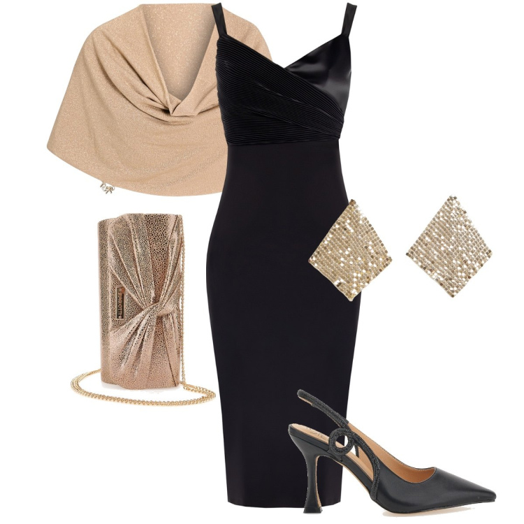 Outfit donna - La stola lurex. Stile Glamour per Serata fuori. Abbinamento con orecchini, vestiti midi/longuette, bolero, décolleté, pochette.