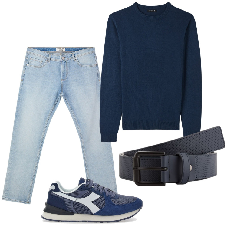 Outfit uomo - Total look #2078626. Stile Casual per Tutti i giorni. Abbinamento con jeans, maglieria, sneakers, cinture.