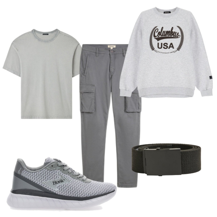 Outfit uomo - Total look #2078638. Stile Casual per Tutti i giorni. Abbinamento con pantaloni cargo, t-shirt, cinture, felpe, sneakers.