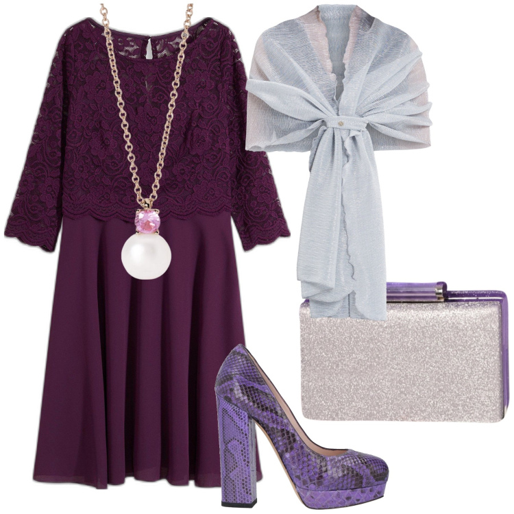 Outfit donna - Cerimonia coí tacchi. Stile Trendy per Cerimonia. Abbinamento con vestiti, décolleté, collane, stole, pochette.