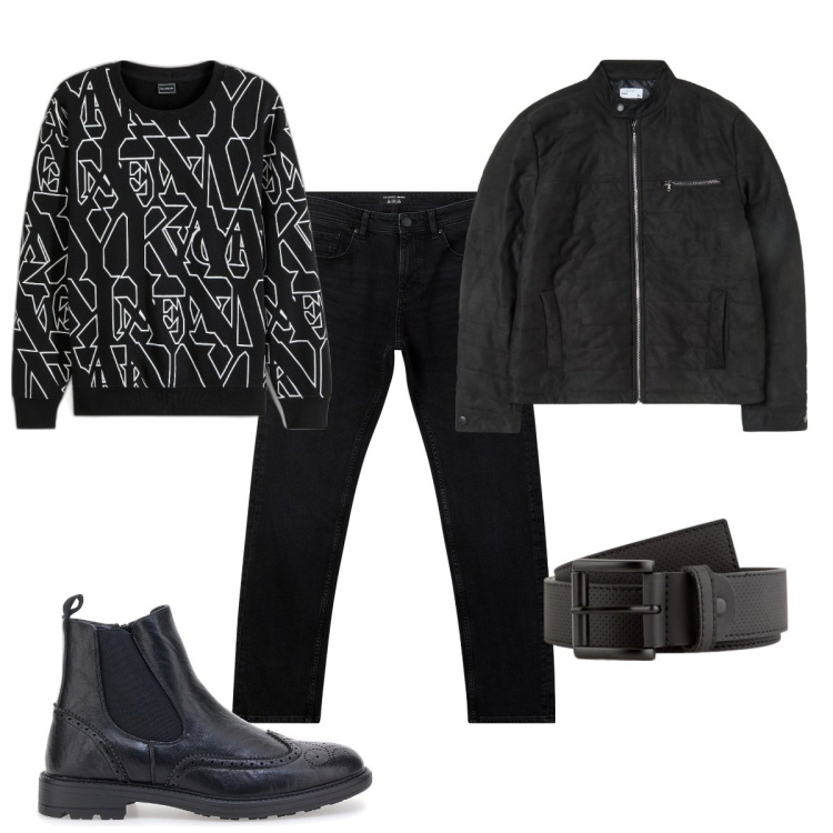 Outfit uomo - Total look #2078650. Stile Trendy per Tutti i giorni. Abbinamento con felpe, jeans, giacche, stivali e stivaletti, cinture.