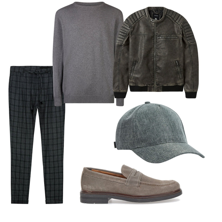 Outfit uomo - Comodo in ufficio. per Ufficio. Abbinamento con cappelli, giacche, maglieria, pantaloni, scarpe stringate.