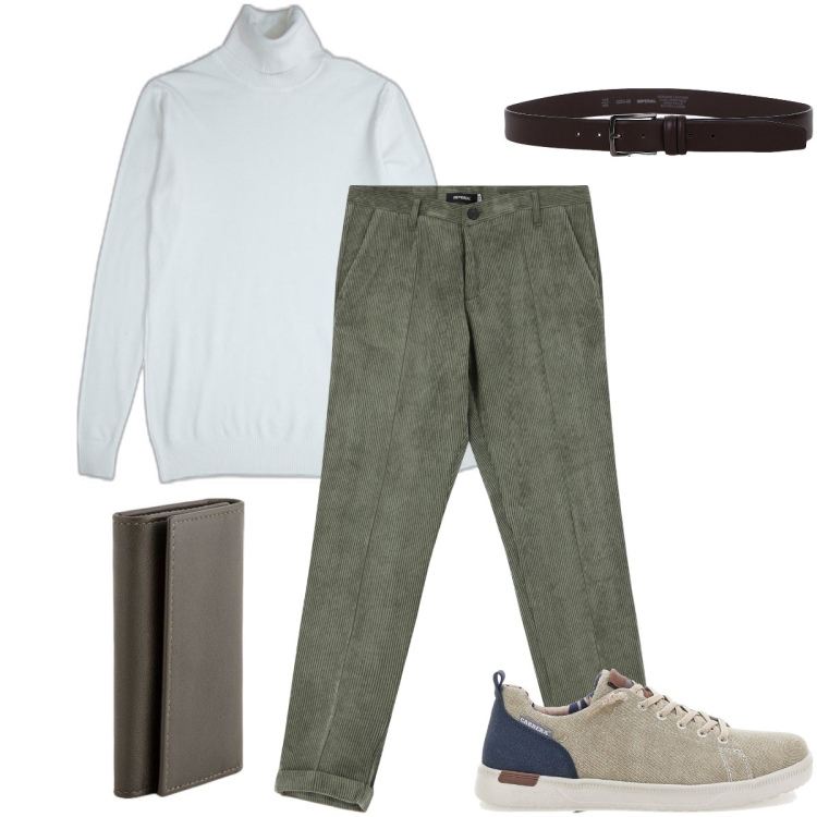 Outfit uomo - Il dolcevita primaverile. Stile Urban per Tutti i giorni. Abbinamento con pantaloni, cinture, pullovers, scarpe stringate, portachiavi.
