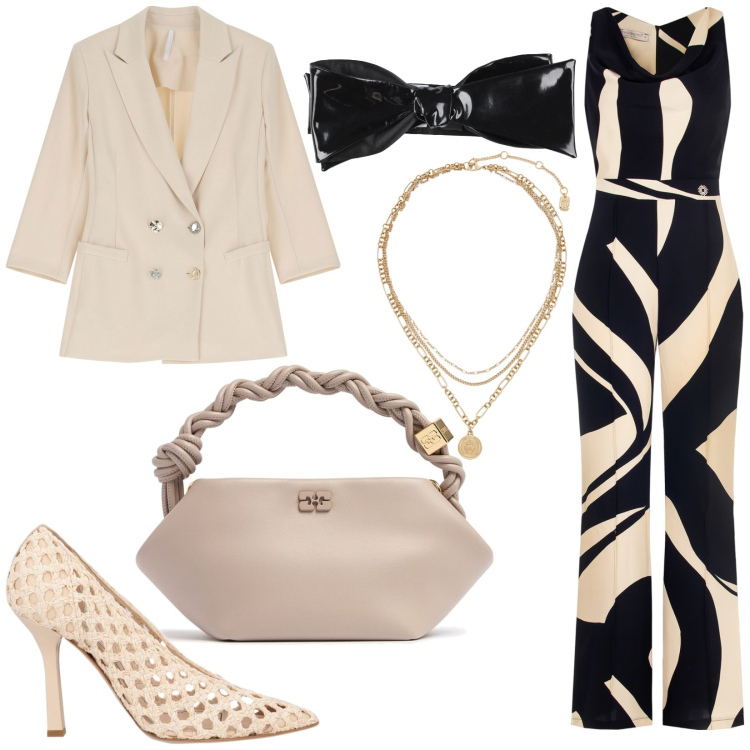 Outfit donna - Borsa mini, maxi stile. Stile Glamour per Serata fuori. Abbinamento con cinture, décolleté, tute, blazer, ciondoli, borse a mano.