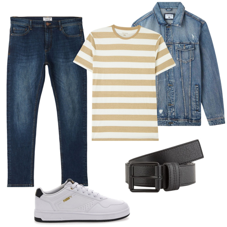 Outfit uomo - T-shirt a righe. Stile Trendy per Tutti i giorni. Abbinamento con t-shirt, giacche, jeans skinny, sneakers, cinture.
