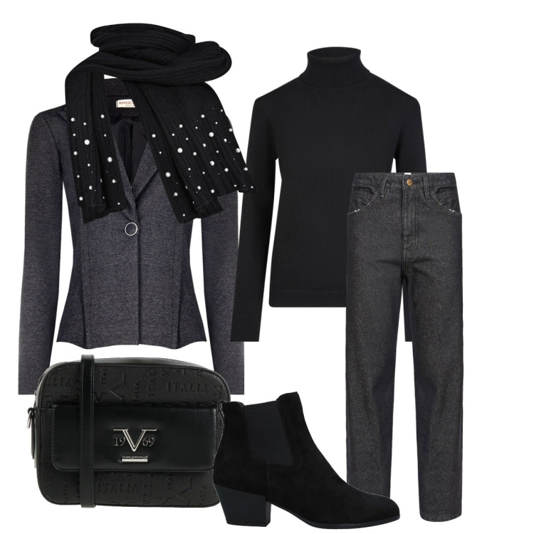 Outfit donna - Blazer per l\' inverno. Stile Casual chic per Tutti i giorni. Abbinamento con stivaletti chelsea, borse a tracolla, blazer, sciarpe, pantaloni, maglieria.
