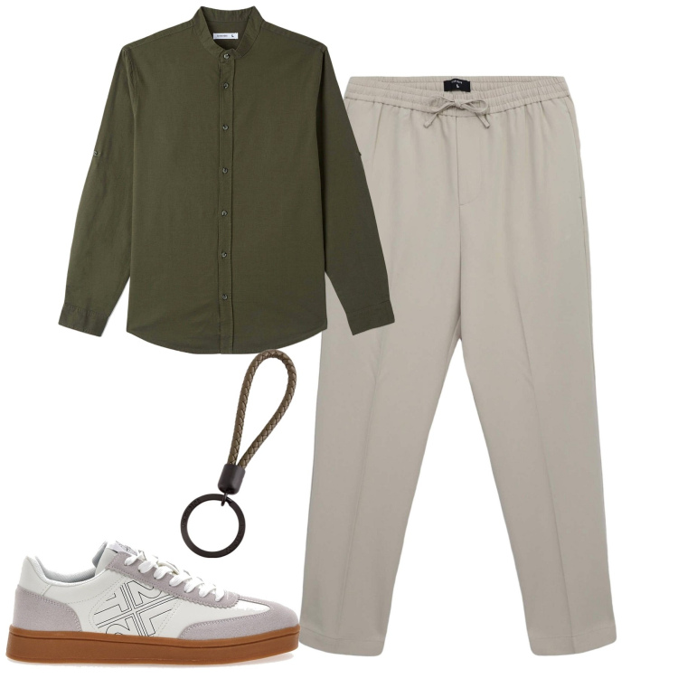 Outfit uomo - City. Stile Casual per Tutti i giorni. Abbinamento con camicie, pantaloni, sneakers, portachiavi.
