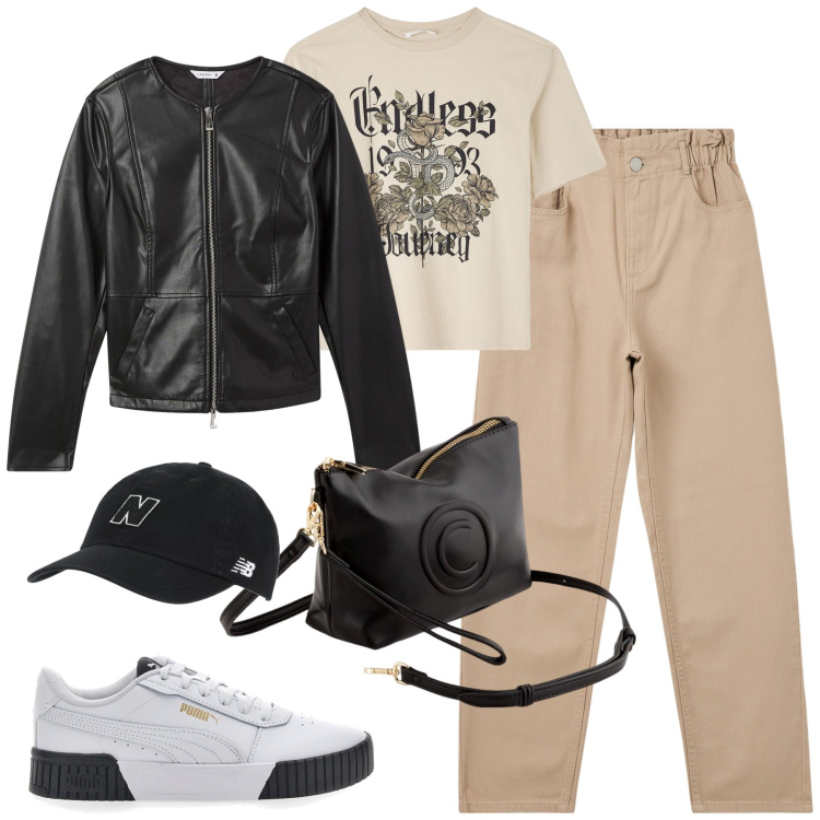 Outfit donna - City. Stile Urban per Tutti i giorni. Abbinamento con pantaloni, blazer, t-shirt, cappelli, sneakers, valigie.