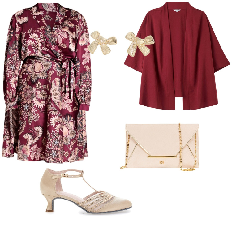 Outfit donna - Cerimonia in primavera. per Cerimonia. Abbinamento con kimono, vestiti, pochette, orecchini, décolleté.
